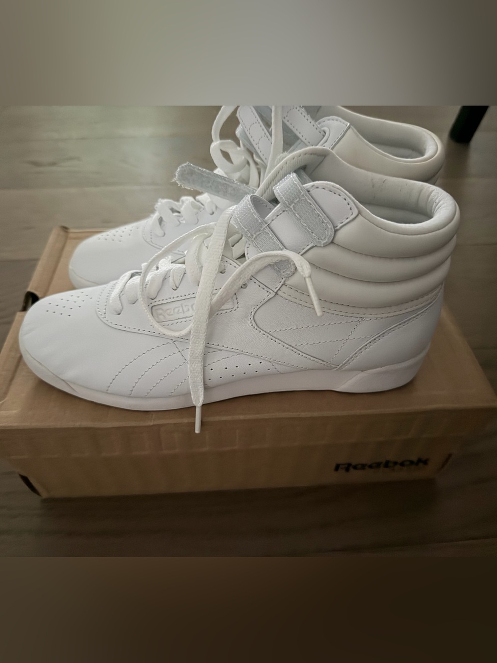 Reebok White High-Top Sneaker with Ankle Strap